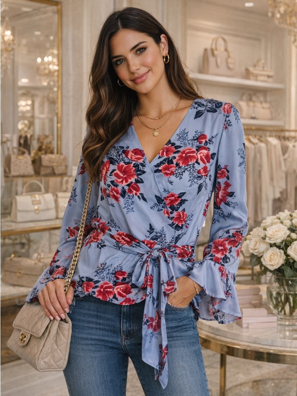 Parker Blue Floral Tie Waist Blouse ✨ Romantic Luxe Boutique Top Blogger Fave